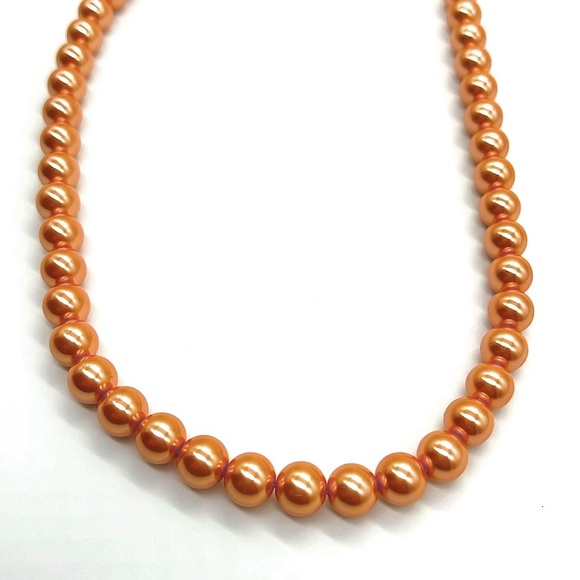 Vintage JOAN RIVERS Signed 30” Classic Collection Peach Glass Pearl Necklace - Picture 2 of 5